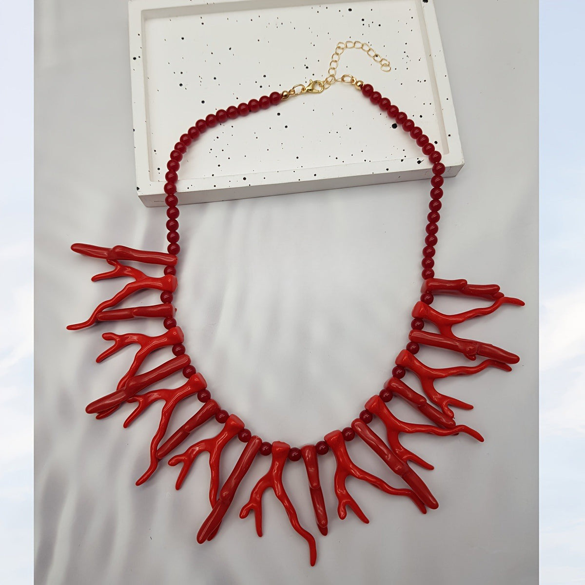 Boho Red Coral Branch Statement Necklace