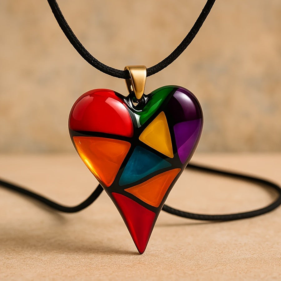 Boho Mosaic Heart Resin Necklace