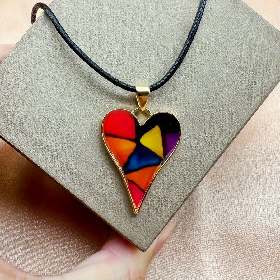 Boho Mosaic Heart Resin Necklace