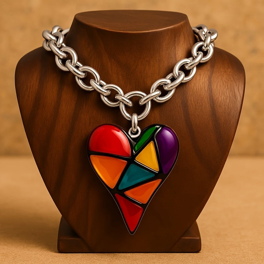 Boho Mosaic Heart Resin Necklace