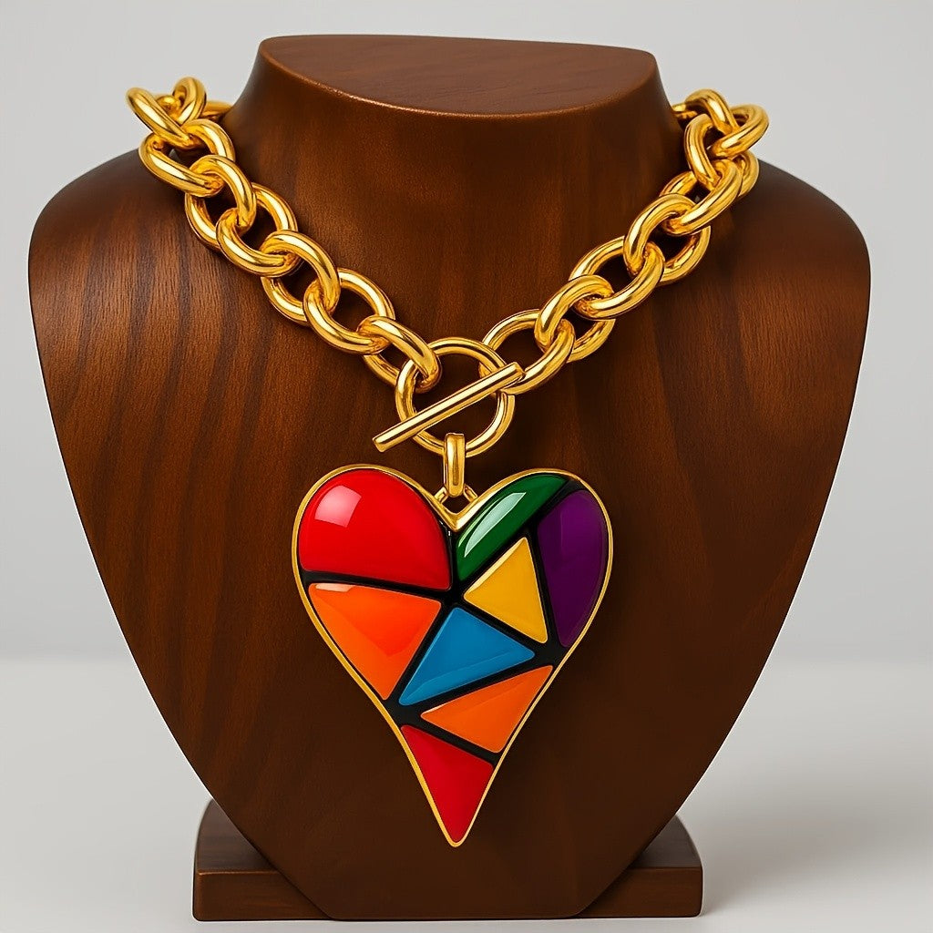 Boho Mosaic Heart Resin Necklace