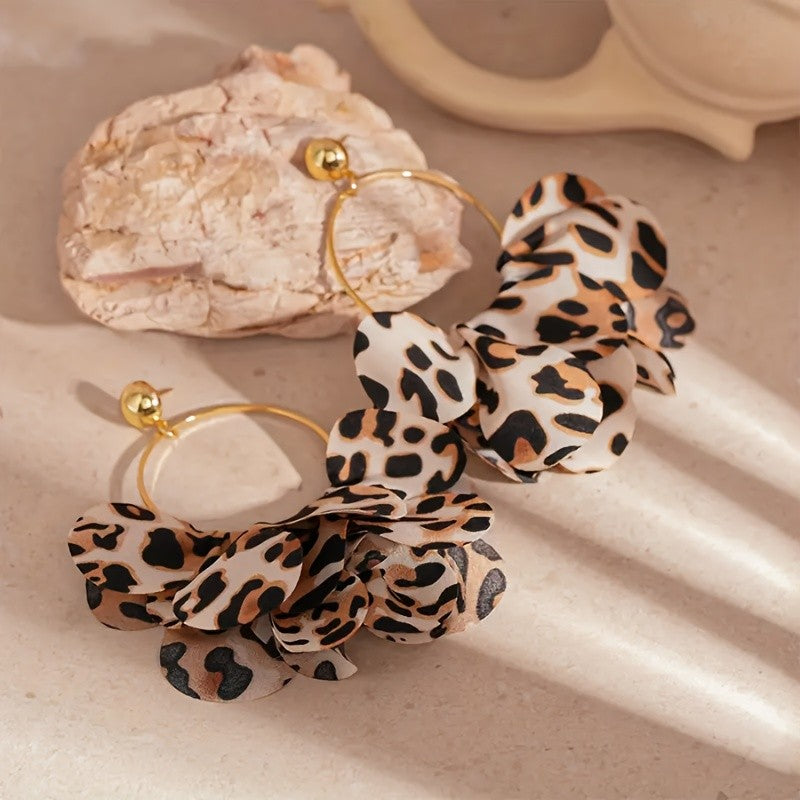 Leopard Print Ruffle Hoop Earrings