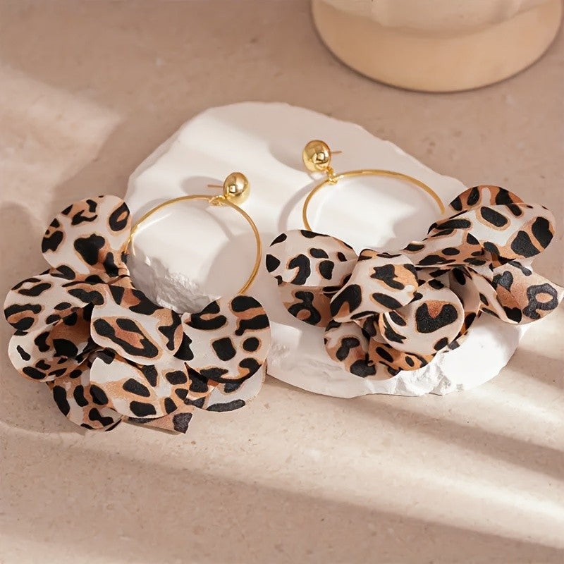 Leopard Print Ruffle Hoop Earrings