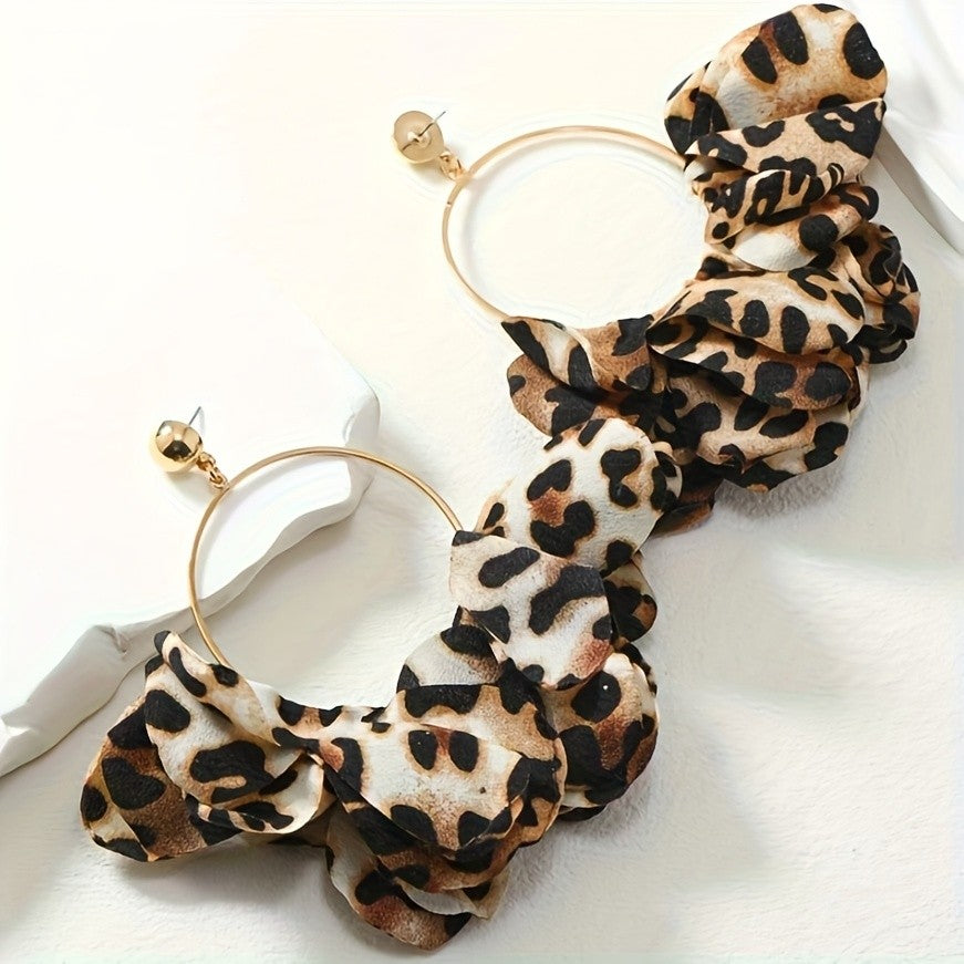 Leopard Print Ruffle Hoop Earrings