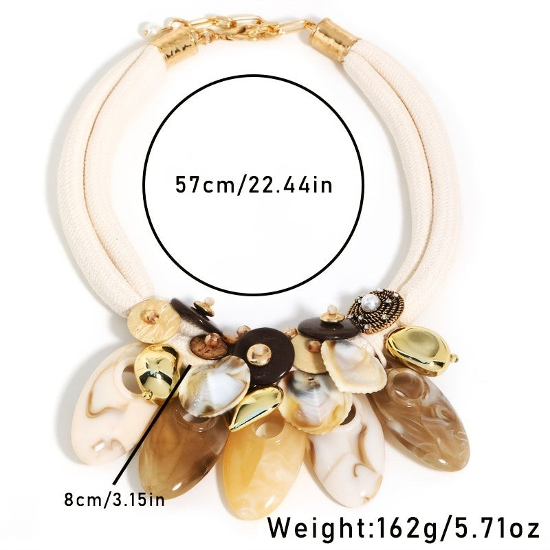 Boho Vintage Resin Disc Statement Necklace