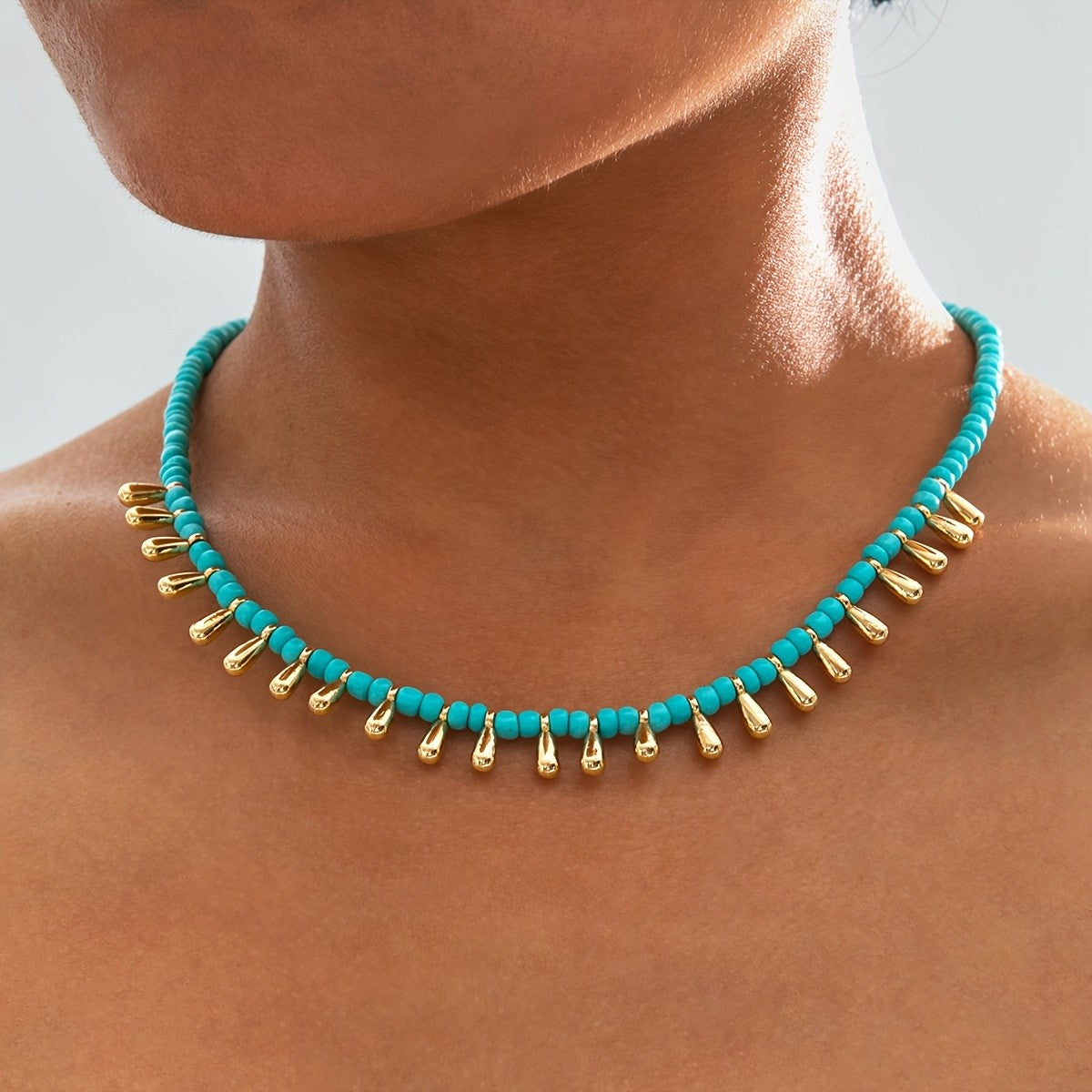 Boho Turquoise Teardrop Bead Necklace