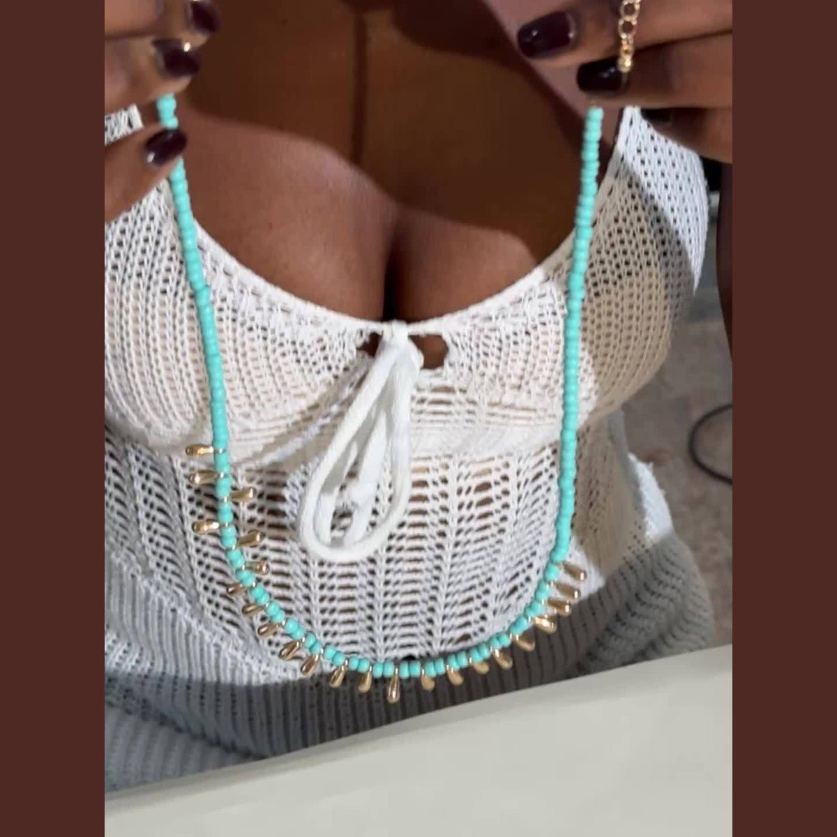 Boho Turquoise Teardrop Bead Necklace