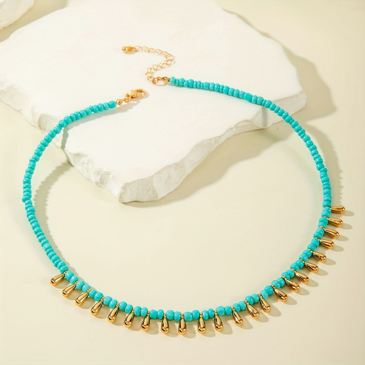 Boho Turquoise Teardrop Bead Necklace