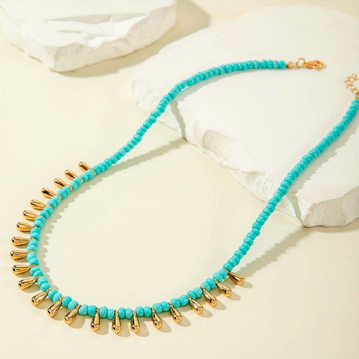 Boho Turquoise Teardrop Bead Necklace