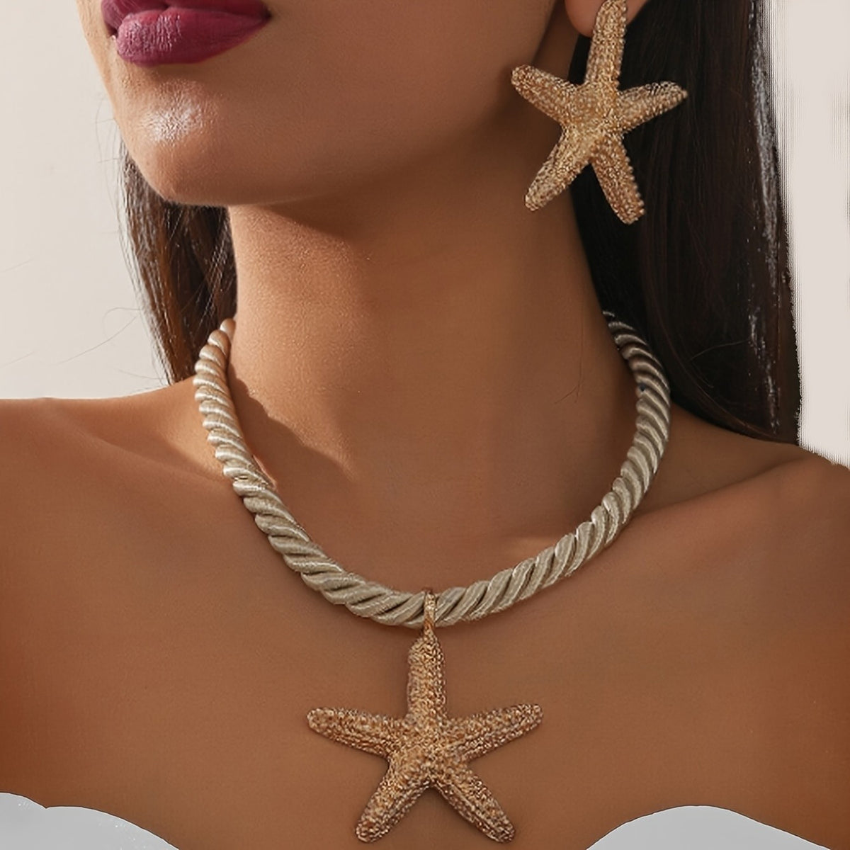 Boho Twisted Rope Starfish Necklace & Earring Set