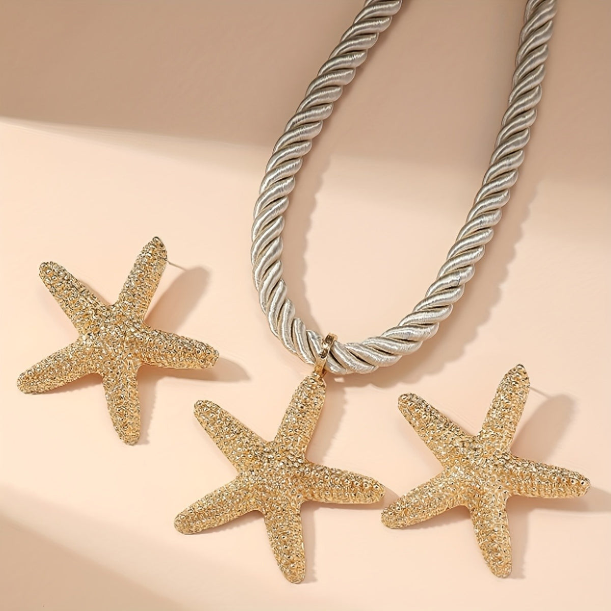 Boho Twisted Rope Starfish Necklace & Earring Set