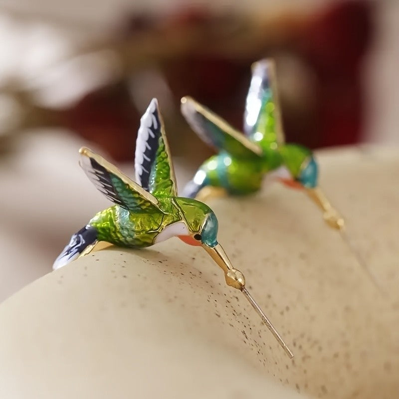 14k Boho Hummingbird Stud Earrings