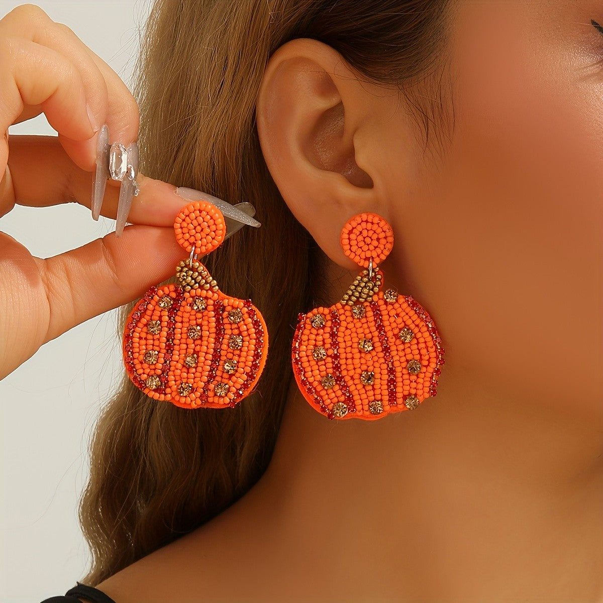 Elegant Beaded Pumpkin Earrings