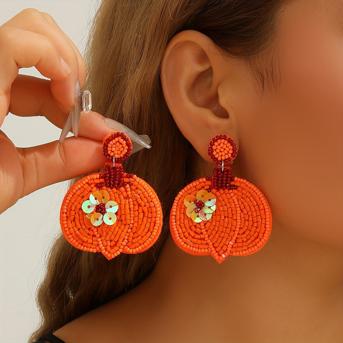 Elegant Beaded Pumpkin Earrings