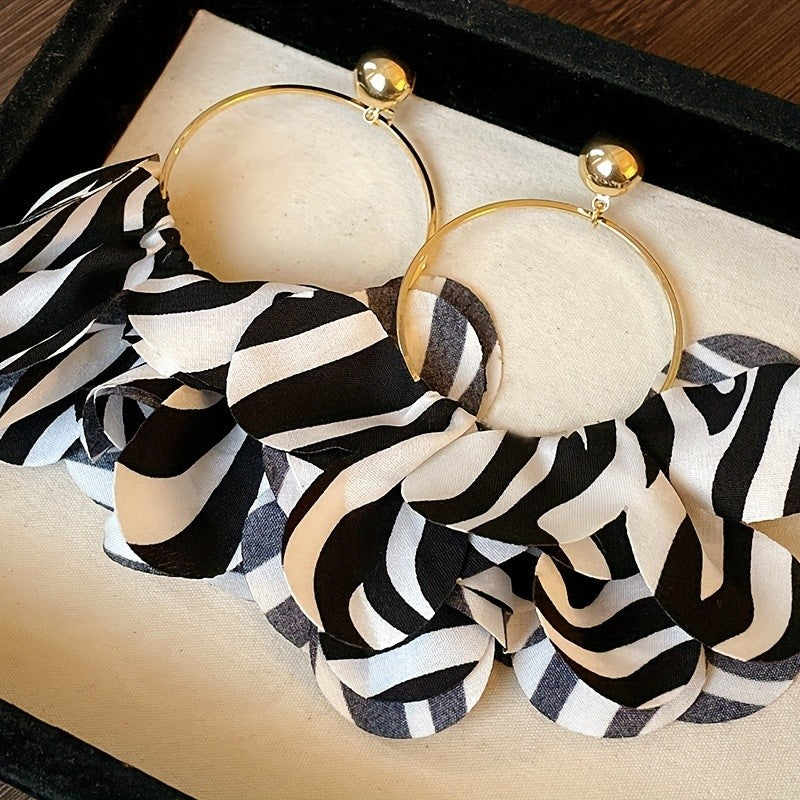 Elegant Zebra Stripe Fabric Hoop Earrings