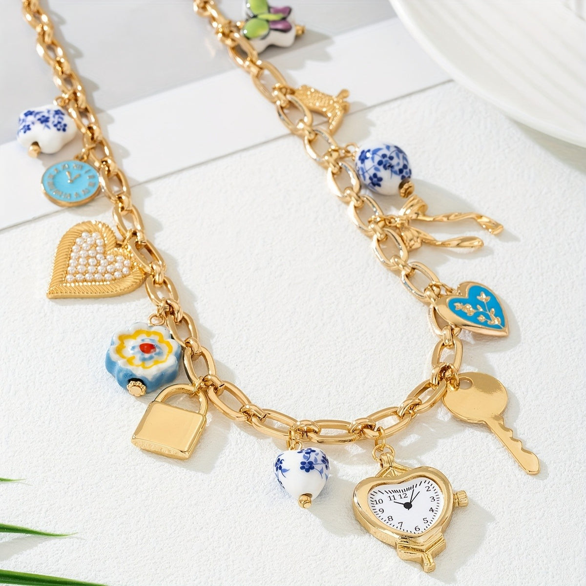 Boho Ceramic Heart Lock Necklace
