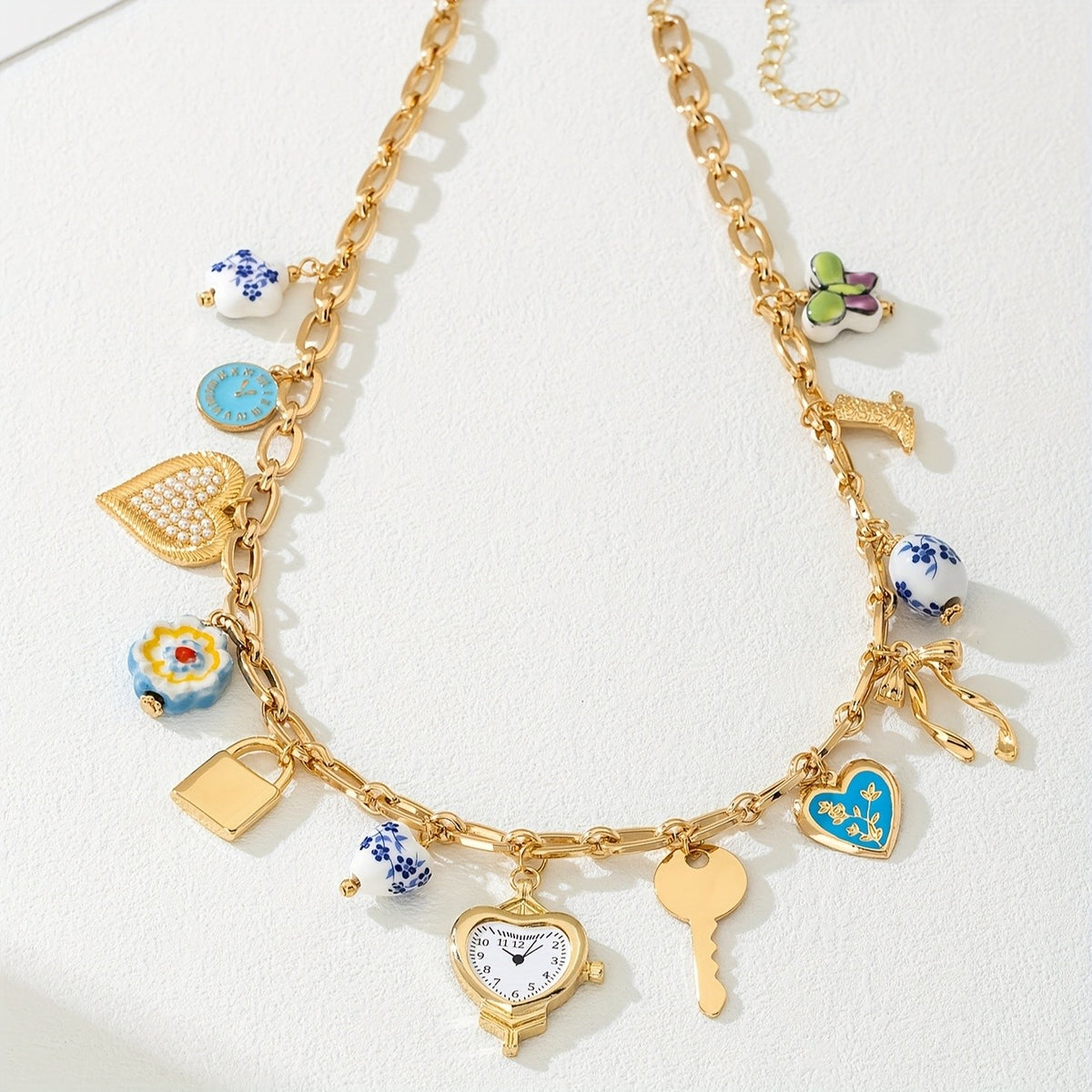 Boho Ceramic Heart Lock Necklace