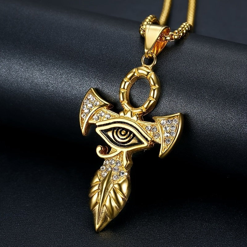 18k Classy Rhinestone Ankh Eye Pendant Necklace