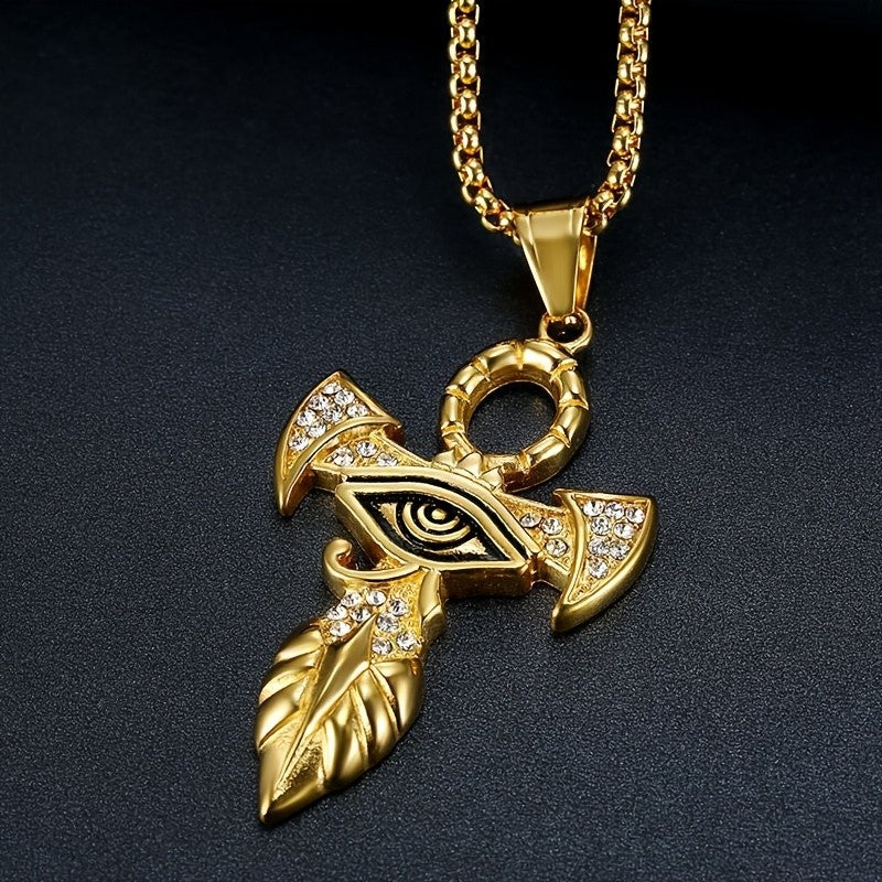 18k Classy Rhinestone Ankh Eye Pendant Necklace