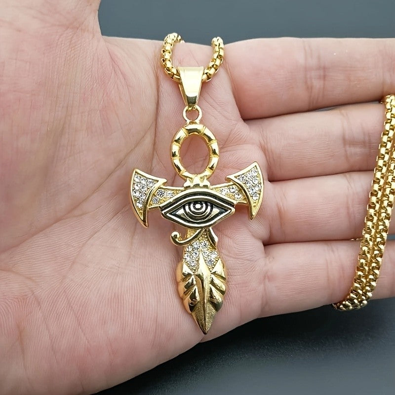 18k Classy Rhinestone Ankh Eye Pendant Necklace