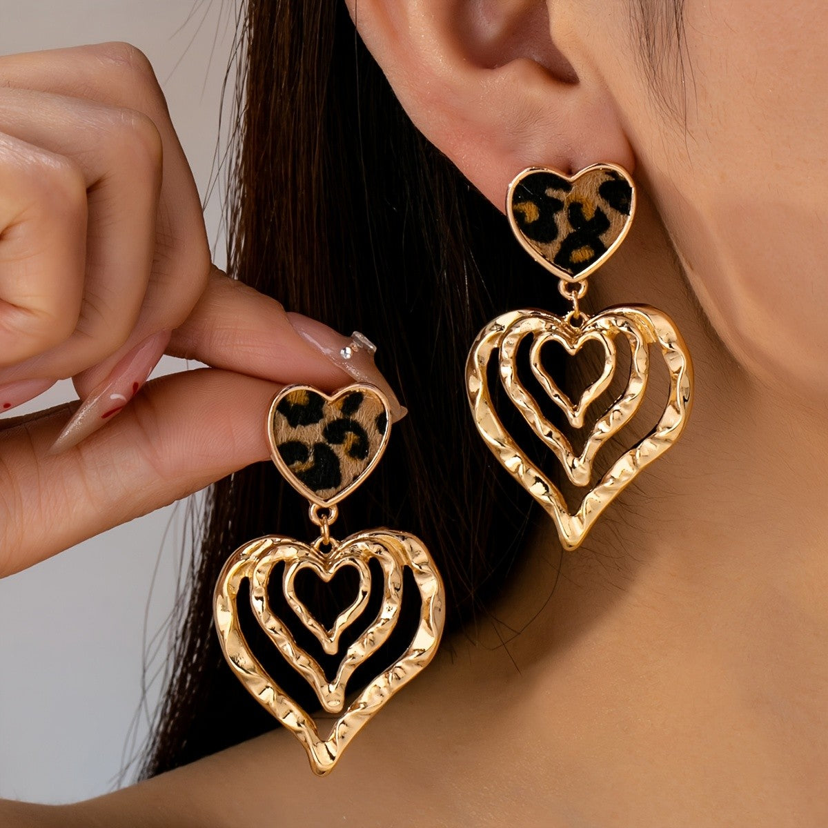 Leopard Print Heart Drop Earrings