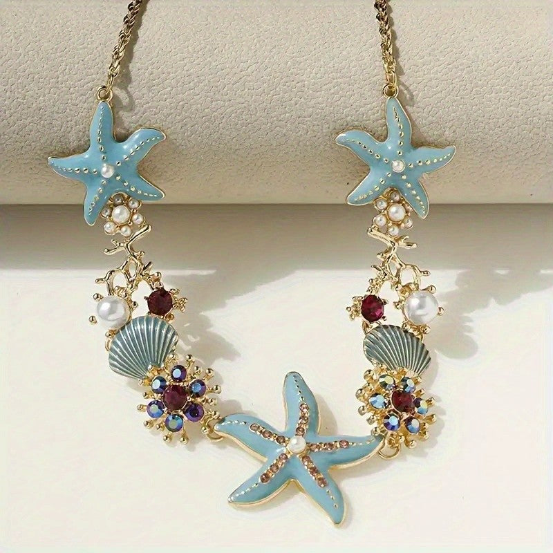 Boho Turquoise Starfish & Shell Necklace