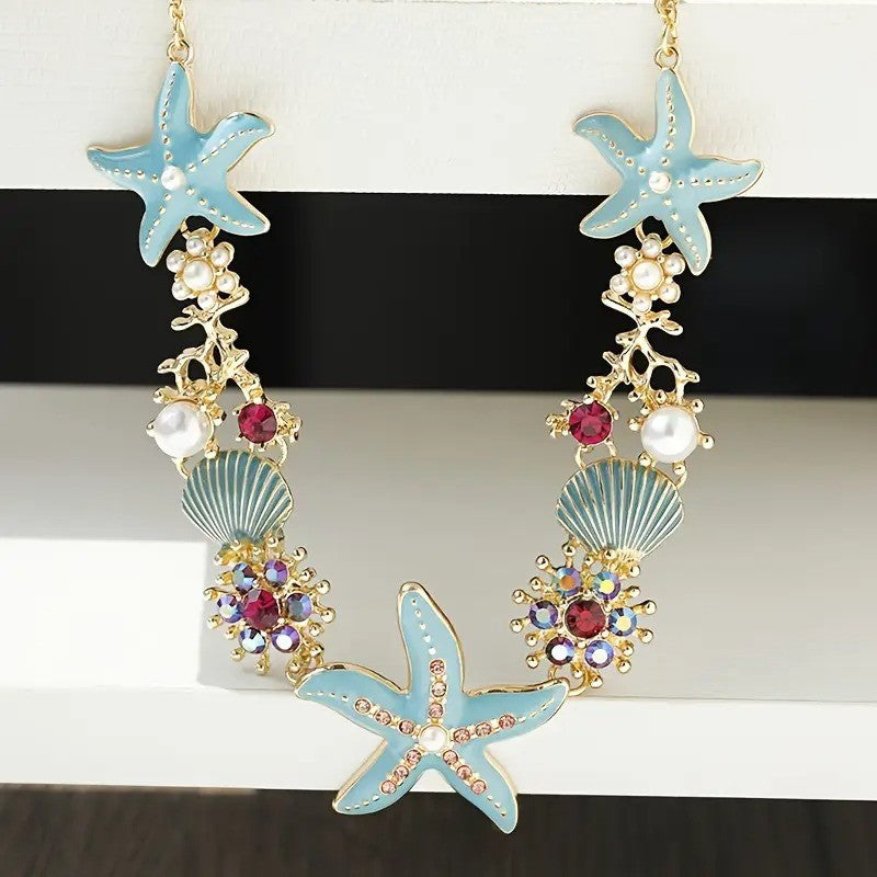Boho Turquoise Starfish & Shell Necklace