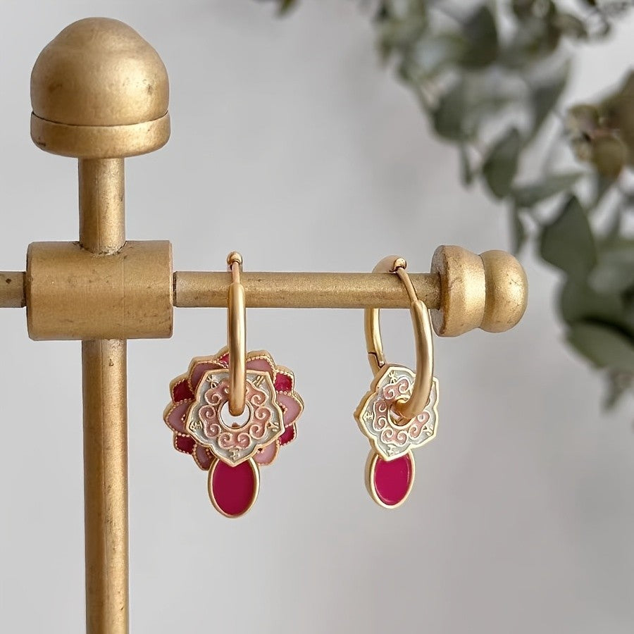 Romantic Pink Enamel Flower Earrings