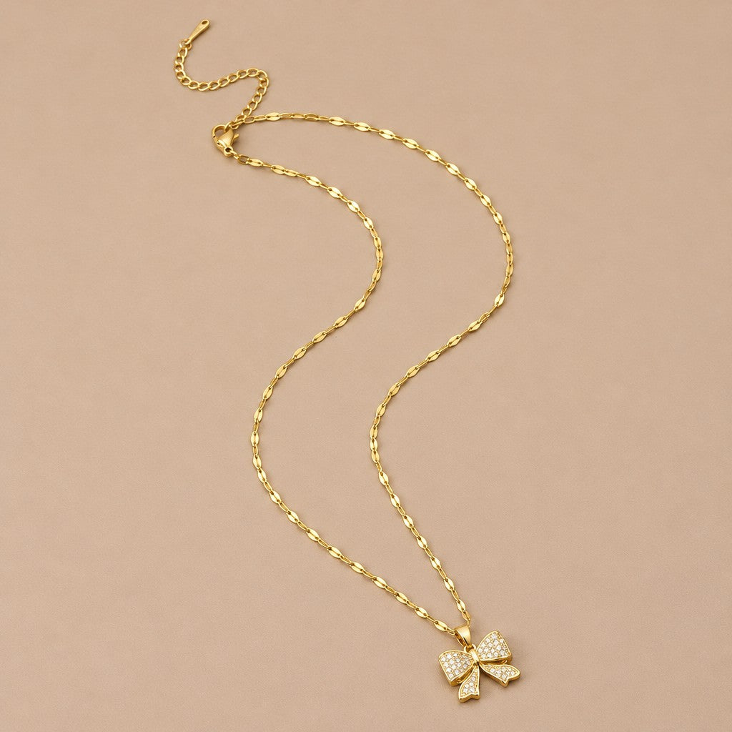 18k Elegant Zircon Bow Necklace