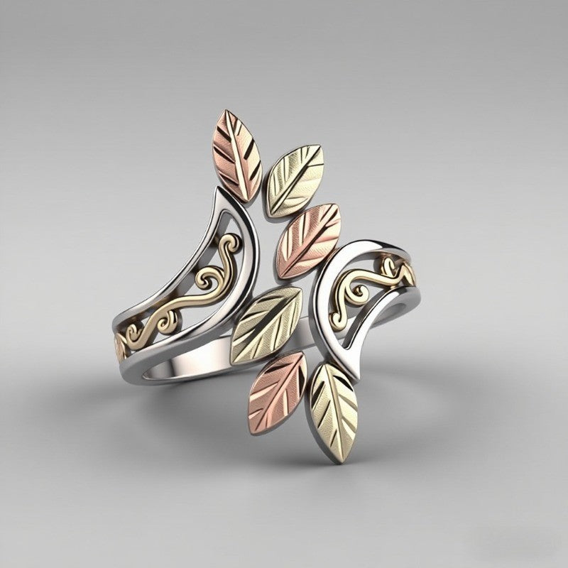 Romantic Tri-Color Leaf Wrap Ring