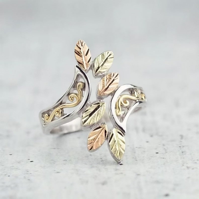 Romantic Tri-Color Leaf Wrap Ring