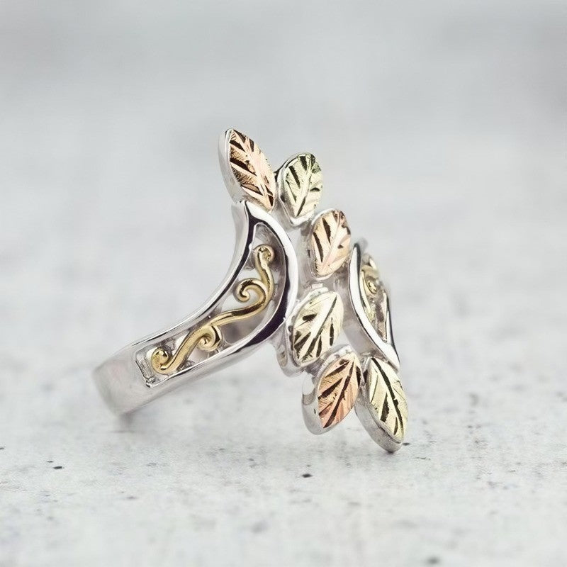 Romantic Tri-Color Leaf Wrap Ring