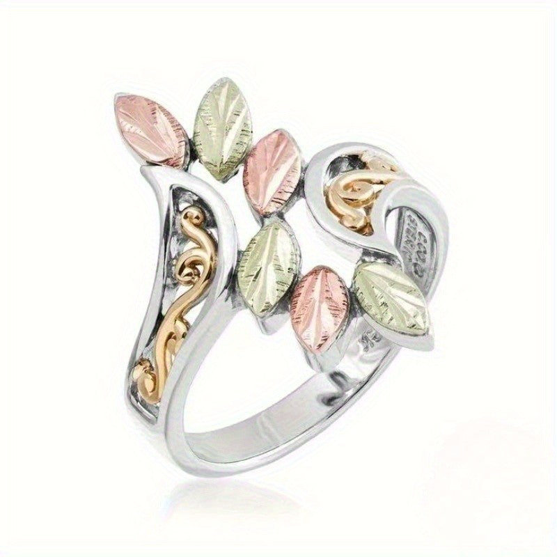 Romantic Tri-Color Leaf Wrap Ring