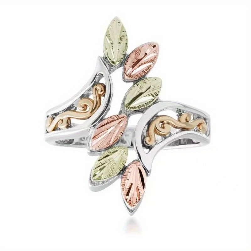 Romantic Tri-Color Leaf Wrap Ring