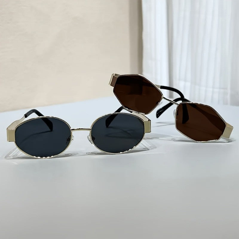 2pc Vintage Geometric Sunglasses Set