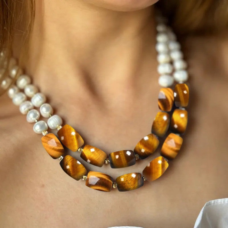 Vintage Tiger Eye & Faux Pearl Set