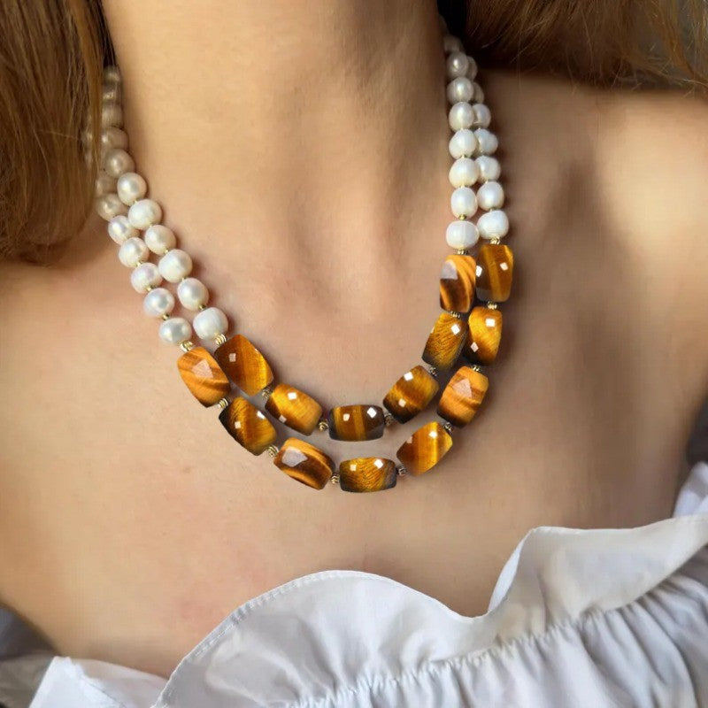 Vintage Tiger Eye & Faux Pearl Set