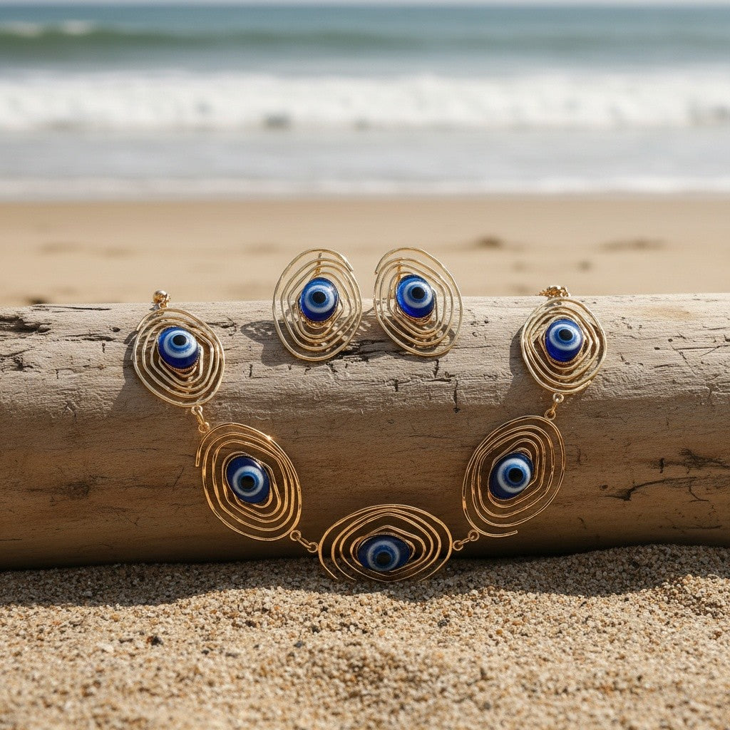 Classy Evil Eye Spiral Necklace Set