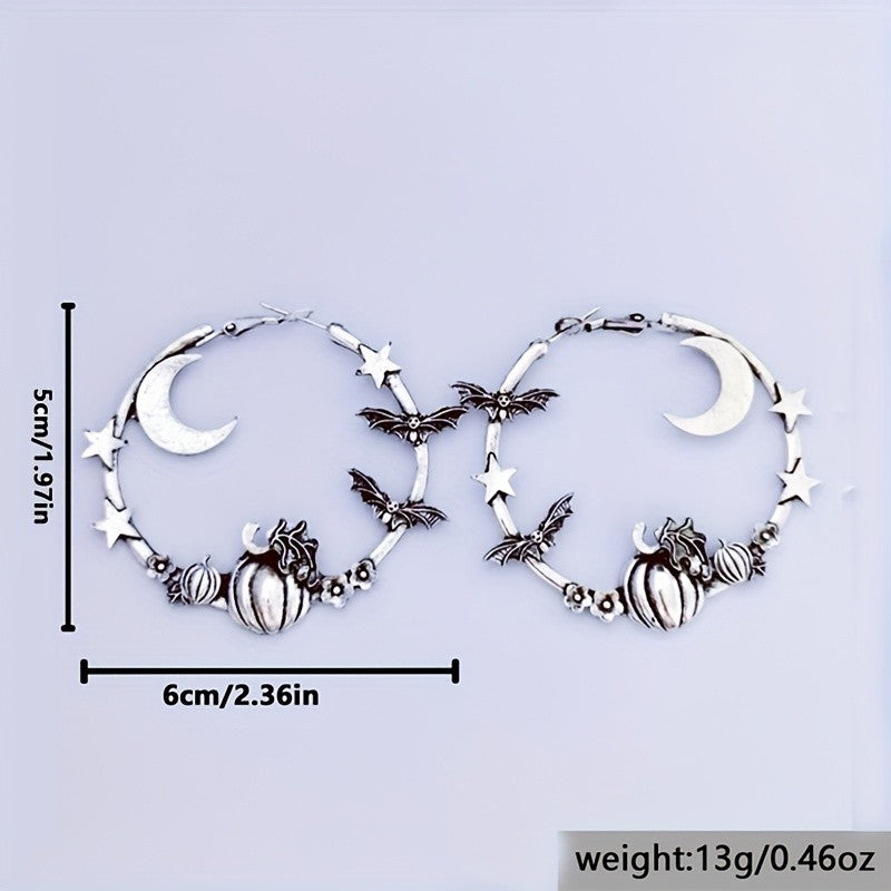 Gothic Moon Bat Hoop Earrings