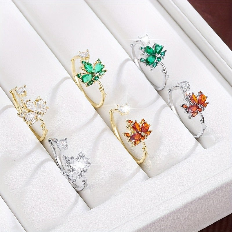 Dainty Adjustable Maple Leaf Ring