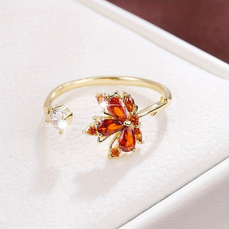 Dainty Adjustable Maple Leaf Ring