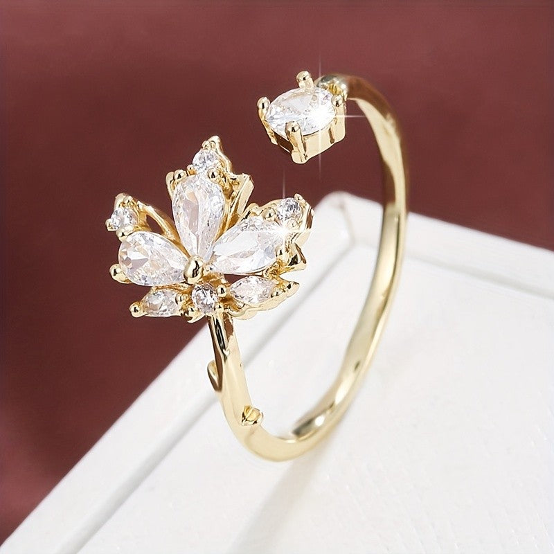 Dainty Adjustable Maple Leaf Ring