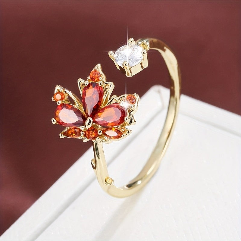 Dainty Adjustable Maple Leaf Ring