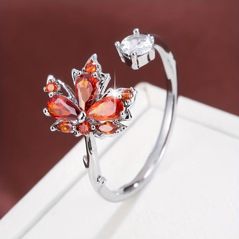 Dainty Adjustable Maple Leaf Ring
