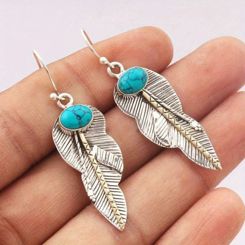 Boho Vintage Turquoise Feather Earrings