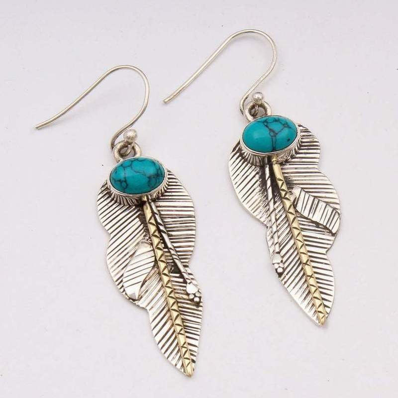 Boho Vintage Turquoise Feather Earrings