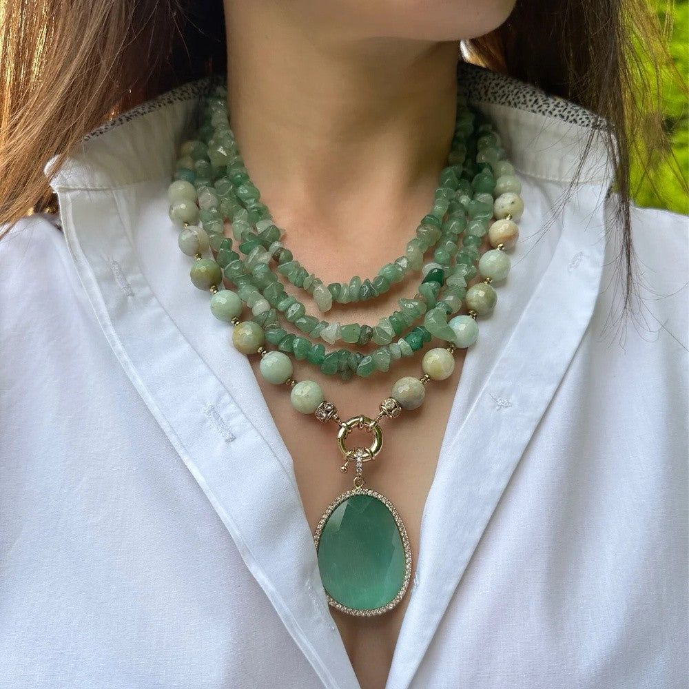Boho Layered Green Stone Necklace