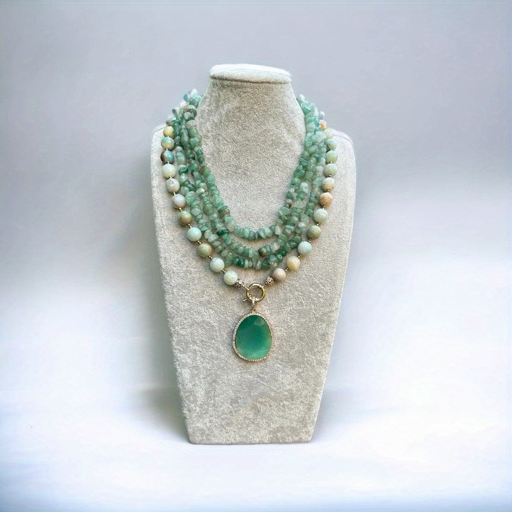 Boho Layered Green Stone Necklace