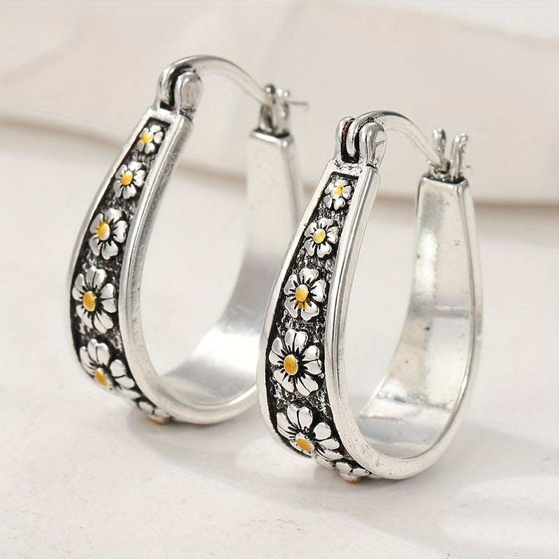Elegant Floral Daisy Hoop Earrings