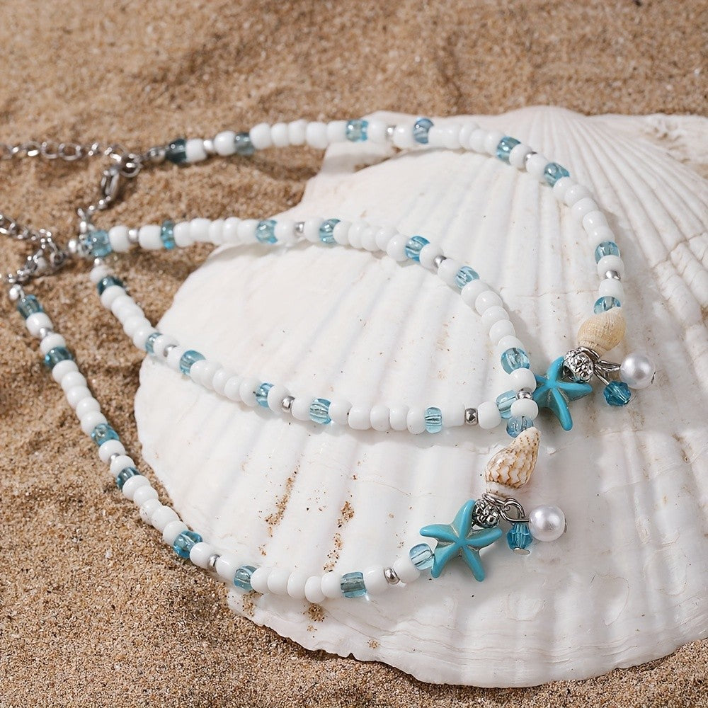 Boho Starfish & Shell Anklet Set